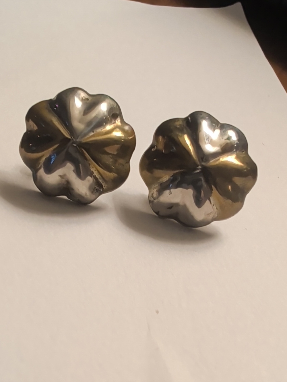Sterling Silver earrings marked 925 MLD, two tone silver and gold floral pierced